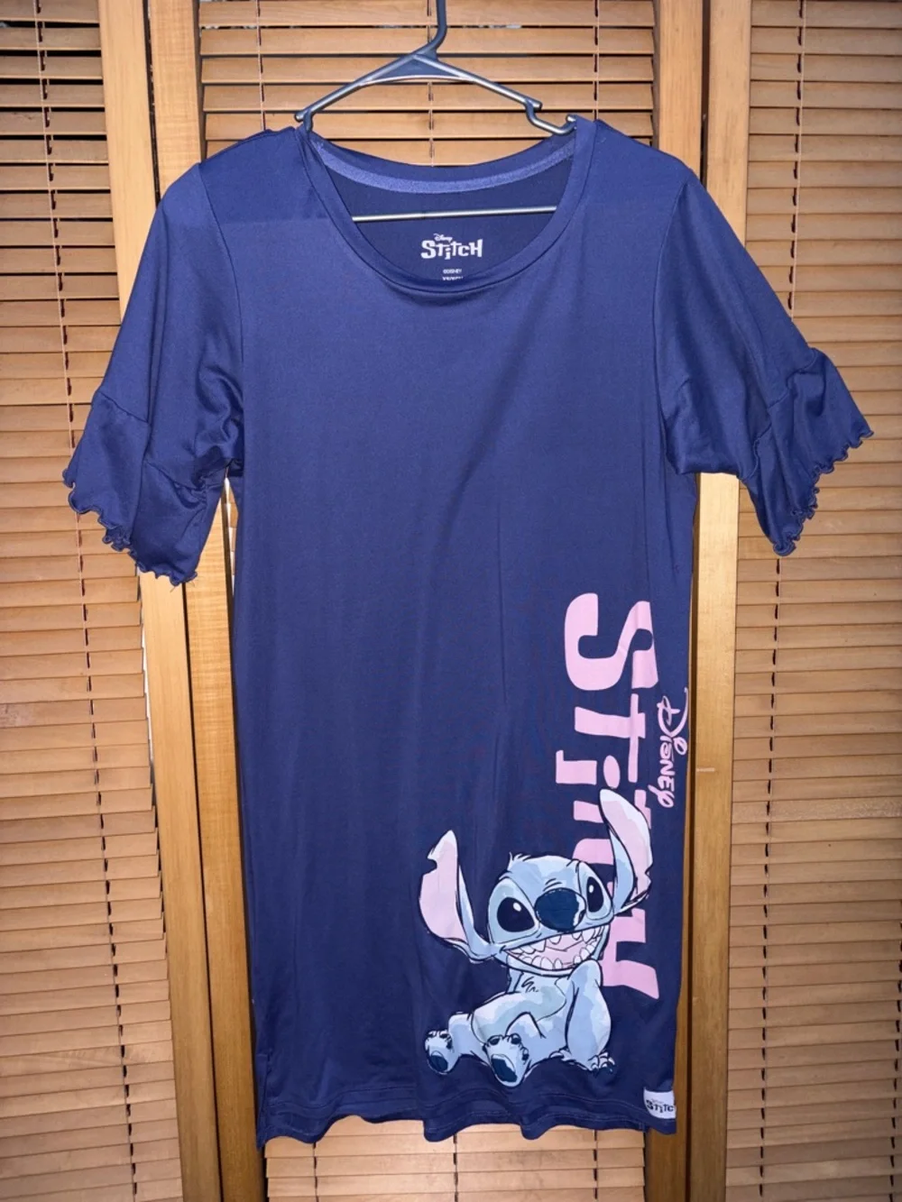 Disney Navy Blue Stitch Graphic Short Sleeve Tee Dress with Pink Logo - Picture 1 of 5
